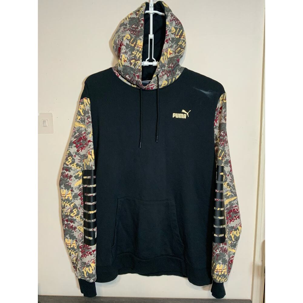 Puma Graffiti Black Multi Color Hoodie Sweatshirt Pullover Men's Size XL USED